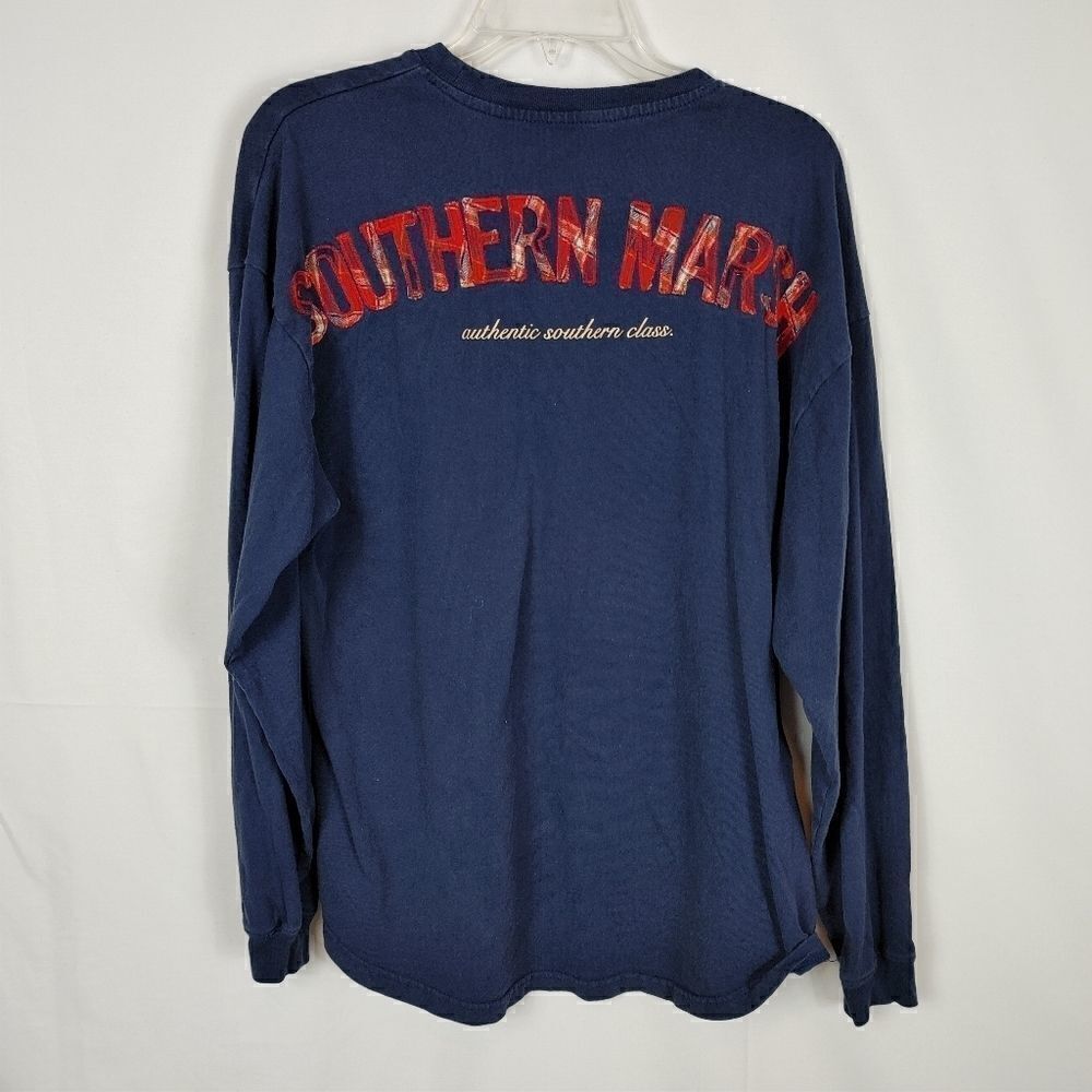 Southern Marsh Rebecca Jersey Long Sleeve Tee Sz M Navy W/ Plaid Pocket.Armpit